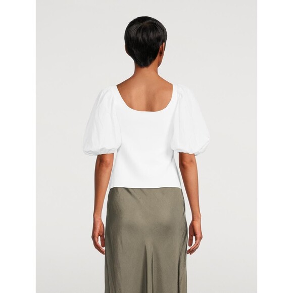Theory women Glossed Scoop Neck Knit Top size Large White Puff Short Sleeve $345 - Picture 3 of 9